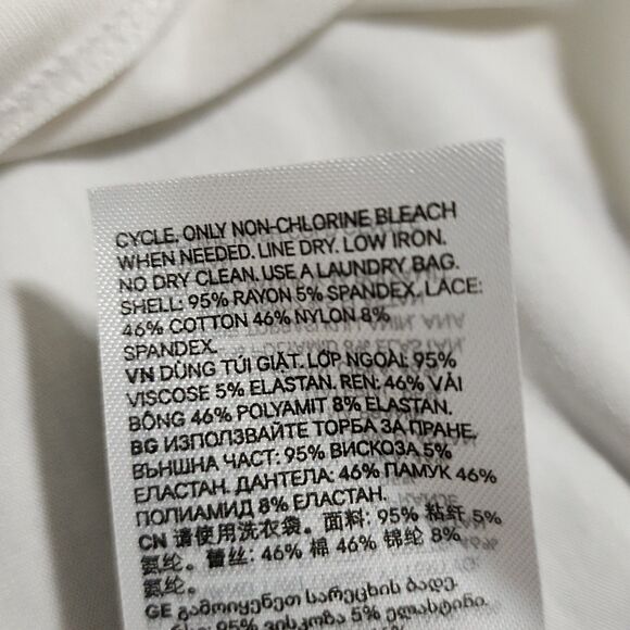 H&M Womens Yoke Lace Ruffle Top Ivory Jersey Short Sleeve Crew Neck Size S - Picture 10 of 11